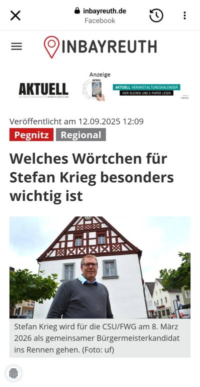 Interview zur meiner Brgermeisterkandidatur mit Udo Frst / Bayreuther Sonntagszeitung (Quelle)